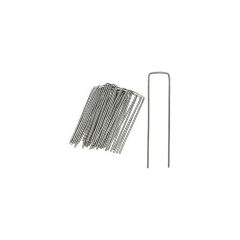 Lot de 50 piquets d'ancrage au sol en acier galvanisé - Pour toile anti-mauvaises herbes, non-tissé de jardin, clôture, jardin (50 x 15 mm - Ø 3 mm) (1/5)