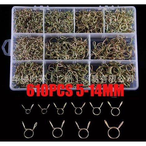 610pcs Clip À Ressort Tuyau Collier Serrage Durite Essence Serre-Joints À Tuyaux Colliers De 5mm, 6mm, 7mm, 8mm, 9mm, 10mm, 11mm, 12mm, 13mm, 14mm (1/4)
