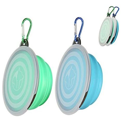 Gamelles Pliables bols Avec Couvercle chiens Bols d’eau pour Chiens Voyage bols pour Chat et Chiens Hauteur du bols Peut Ajustée Léger Protable Pour Marche Randonnée Camping (bleu+verte, 12.895.5)