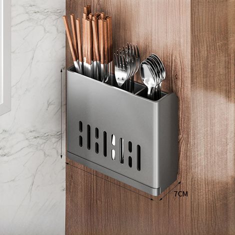 Soporte ligero de pared para palillos, almacenamiento de palillos, escurridor para cucharas, cuchillos y tenedores, jaula para palillos (3 compartimentos sin perforar).