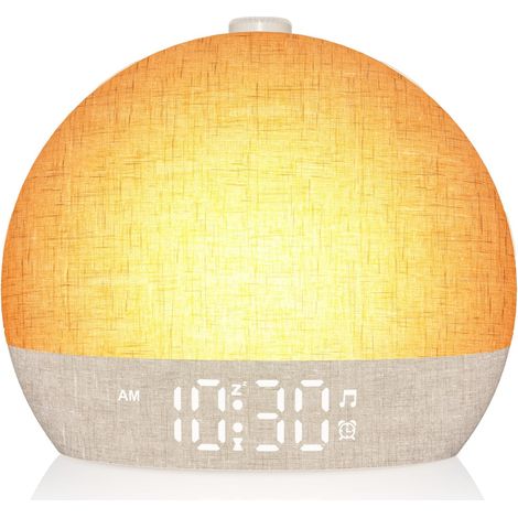 Dawn Simulator Luminous Alarm Clock with 7 Ringtones, Bedside Lamp, 20 Brightness Levels, 30 Natural Sounds, Snooze, Timer, 12 Colours Alarm Clock Light Nightlight for Kids/Adults