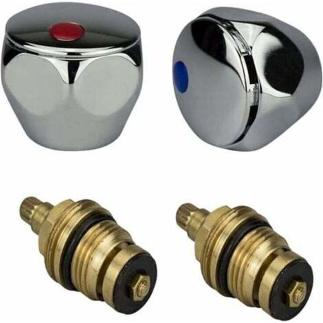Kit de rénovation de robinet d’eau chaude et froide en métal chromé rouge et bleu - Lot de 2, 1/2''-RAPANDA (1/4)