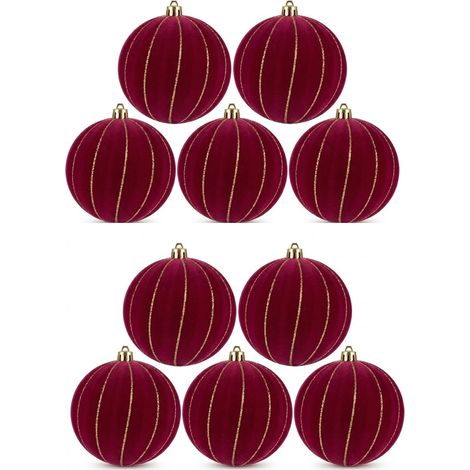 10 Palle per Albero di Natale grandi 10cm Velluto Bordeaux con Decorazioni  oro  Palla sfera natalizia' addobbi Bordò ghirlande Eleganti e particolari  arredo casa e locali commerciali (1/5)
