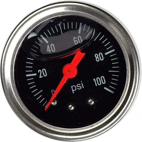 Schwarzes, universell verstellbares Kraftstoffdruckregler-Messgerät 0–100 psi, flüssiges Chrom