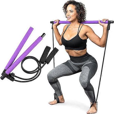 Barre de Pilates avec élastiques de résistance réglables, violet (1/5)