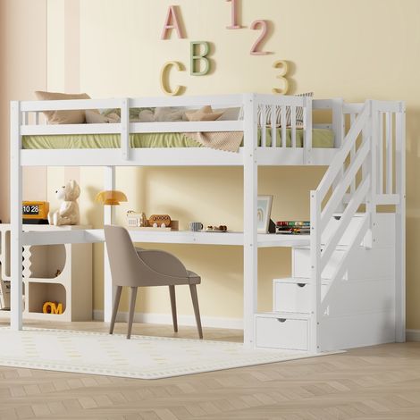 lit enfant mezzanine rangement bureau 90x200 blanc OKMYHOME (1/5)