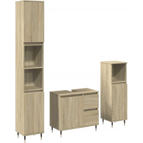 Maison Exclusive - 3-tlg. Badmöbel-Set Sonoma-Eiche Holzwerkstoff