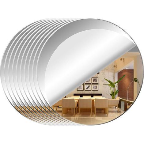 10 Pièces Miroir Mural Autocollant pour Salon decoratif Acrylique, Miroir Rond Plaque Autocollant Miroir, Miroirs Collant Muraux Flexible Miroire Deco pour Salle de Bain, Salon, Chambre (Rond (1/5)