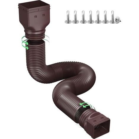 Tuyau d'évacuation des eaux pluviales en plastique - Raccord carré 10,16 x 7,62 cm, flexible et extensible - Lot de 1, marron, 1,5 mètre (1/4)