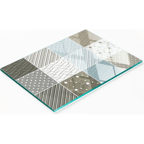 Tabla de cortar y servir de vidrio decorativa con diseño geométrico, 80x52 cm. (1/5)