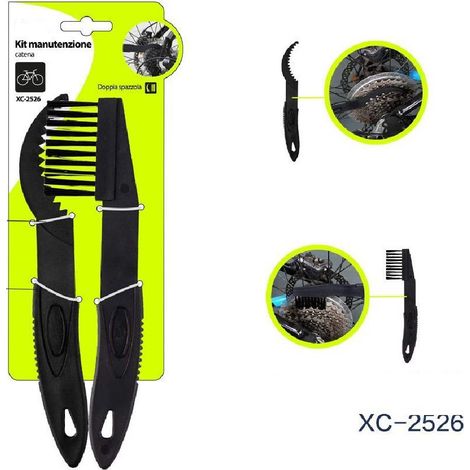 TRADE SHOP - Kit 2 Spazzole Pennello Pulizia Manutenzione Catena Pignoni Volano Bici Xc-2526 -