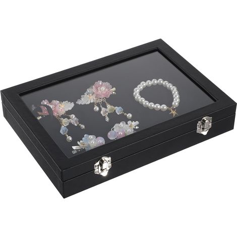 Boîte de Rangement Transparente Support de Présentation en Plastique Noir Couvercle pour Médailles et Broches pour Salon ou Dortoir (1/5)