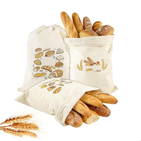 Boîte à pain de table en lin écru 30 x 40 cm, sac à pain en tissu avec cordon de serrage pour pain, fruits, en-cas, baguette et légumes (1/5)