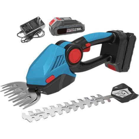 Akku-Heckenschere, 2-in-1-Elektro-Heckenschere, Grasschere, Buschtrimmer mit 2 austauschbaren Klingen zum Schneiden von Sträuchern, Gärten, Rasenflächen oder Rasenflächen, inklusive Akku und Ladegerät