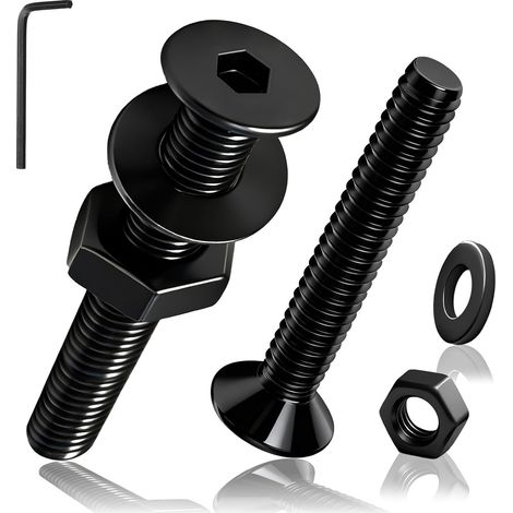 60Pcs Vis M3x30mm Boulons et Écrous et Rondelles, Vis à Tête Fraisée Plate six Pans Creux, Boulons Vis à Tête Hexagonale en Acier au Carbone Noir pour Meubles Machines (1/5)
