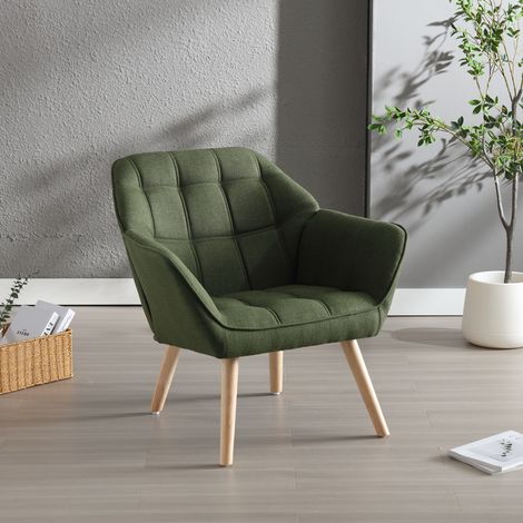 Wahson Fauteuil en Lin, Fauteuil Salon Moderne Fauteuil Scandinave avec Pied Doré Fauteul Rembourré pour Chambre, Vert