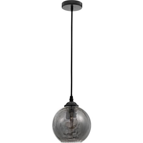 Merano Halifax Dome Suspension Plafonnier Verre Fumé Métal Noir LED E27