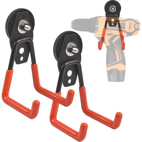 Lot de 2 crochets magnétiques robustes pour garage, crochets magnétiques robustes pour porte d'entrée, manteau, sac, perceuse, boîte à outils, pelle, balai, décorations extérieures (orange, taille S (1/5)