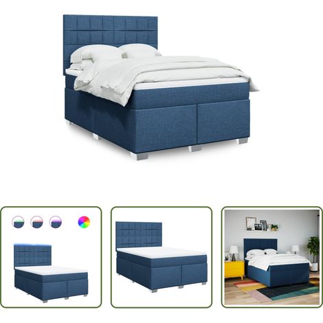 Matelas à ressorts ensachés - Sommier à lattes de lit avec matelas Bleu 140x190 cm Tissu (1/5)