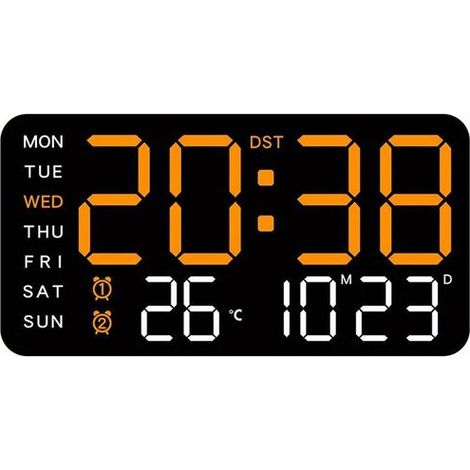 Orologio da parete digitale a LED,Alimentazione USB,con doppia sveglia,Nero + Arancione (1/4)