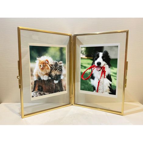 BEBUSINGOTO Cadre photo doré – Cadre en verre pliable double 10,2 x 15,2 cm pour fleurs pressées – Métal en laiton vintage et cadre flottant – Photo verticale à charnière (10,2 x 15,2 cm) (1/5)
