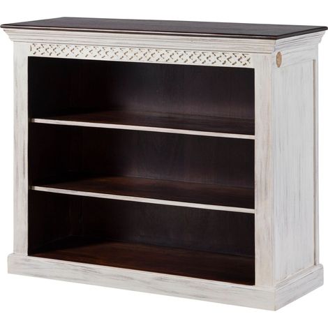 Libreria in legno di acacia / mango - bianco cerato 120x45x100 castle-antik 109