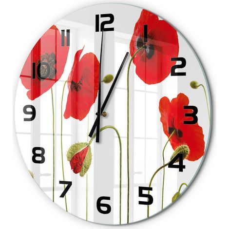 Horloge Murale Ronde Cadeau Original Verre Silencieuse pour Maison Salon Coquelicots fi 60 cm (1/5)