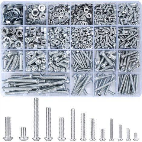 Screw, Bolt and Nut Sorting Kit, Silver, 1080 Pieces, Phillips Slotted Round Head Screw Set M3/M4/M5/M6 (1/5)