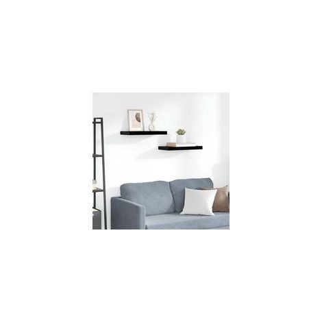 Schweberegale, 2er-Set, glänzend schwarz, 50 x 23 x 3,8 cm, MDF - Crezuo (1/4)