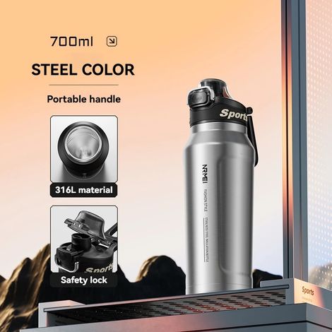 (Argent, 700 ml) Bouteille d'eau isotherme en acier inoxydable, adaptée aux sports de plein air, au bureau et à la maison. (1/5)