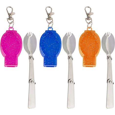 Ensemble de couverts 3 pièces pliable et multifonction en acier inoxydable (fourchette et cuillère) avec étui de rangement — Idéal pour les voyages et diverses activités de plein air