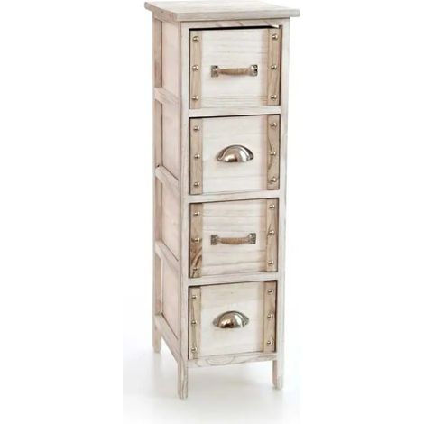 Cómoda de madera decorada 26 x 32 x 80 en blanco decapé con detalles en madera natural