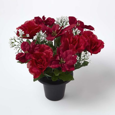 HOMESCAPES Artificial Poinsettia and Rose Flowers in Pot, Artificial Flower Bouquet (1/5)