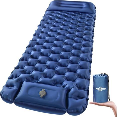 Ultraleichte aufblasbare Campingmatratze mit integrierter Pumpe, Tragetasche und Reparaturset - Kompakte und leichte Campingmatte (blau) (1/3)