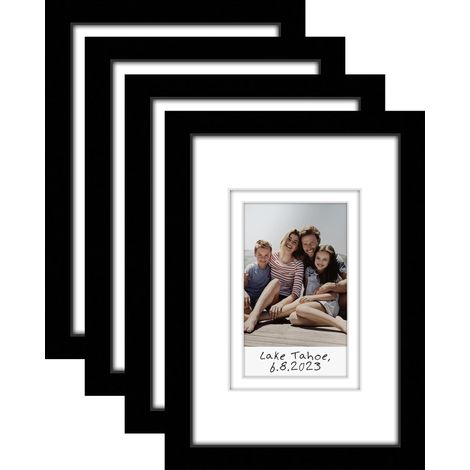 Lot de 4 cadres photo de 10,2 x 15,2 cm – Utilisation comme cadre photo de 5 x 7,6 cm pour impression instantanée – Mini cadre photo avec double passe-partout blanc – Verre résistant aux (1/5)