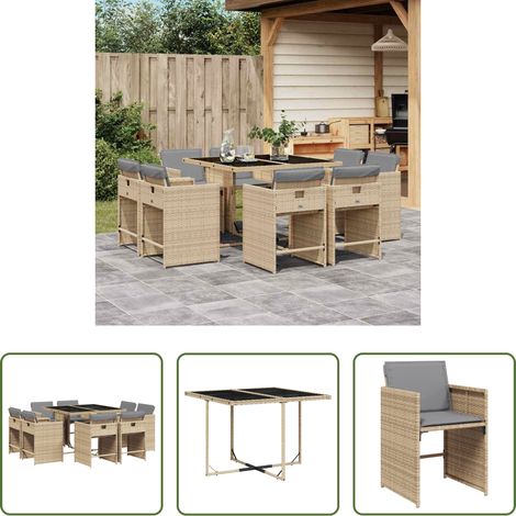 Chaises de jardin - Ensemble à manger de jardin et coussins 9 pcs mélange beige (1/5)