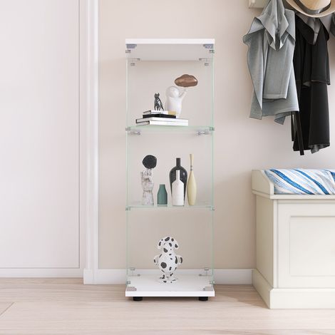 Vitrine en Verre Trempé 3 Étagères, 125x42x36cm Vitrine sur Pied avec 1 Porte, Meuble Vitrine Moderne pour Salon, Chambre, Bureau, Salle à Manger, Blanc (1/5)