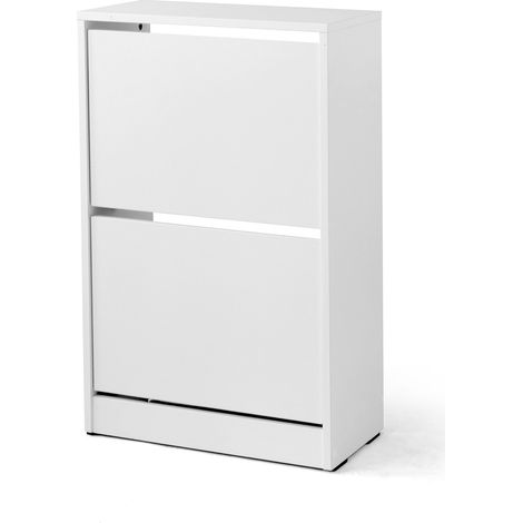 Armoire à chaussures, meuble à chaussures avec 2 portes abattantes coloris blanc - longueur 51 x profondeur 26 x hauteur 84 cm (1/3)