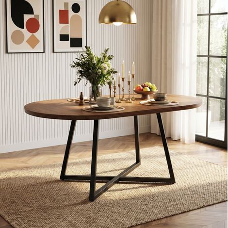 Mesa de comedor extensible 100x100 cm, ampliable a 140x100 cm, tablero de 3 cm, MDF, nogal (1/5)