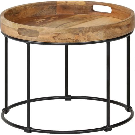Table basse ronde manguier massif clair et métal noir Sopra (1/5)