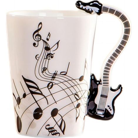 Tasse en céramique de style violon avec poignée - 250 ml - Pour café, thé, lait - Cadeau fantaisie (guitare électrique noire)