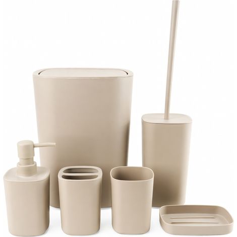 Set de 6 accessoires de salle de bain en plastique beige (1/5)