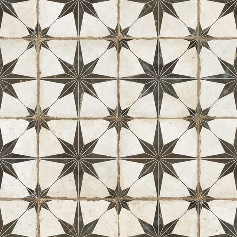 Carrelage Vintage effet Carreau ciment Etoile Noire et Fond Blanc 45,2x45,2x0,95 cm In&Out Sparta - Sol et mur intérieur et Sol extérieur (vendu par carton de 1,02 m²) - RO'MA CARRELAGE