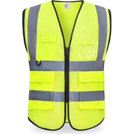 Gilet de sécurité haute visibilité jaune fluo, bandes réfléchissantes, taille XL (1/5)