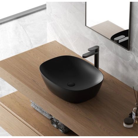Exagonshop Lavabo a ciotola 50x38 cm nero opaco in ceramica