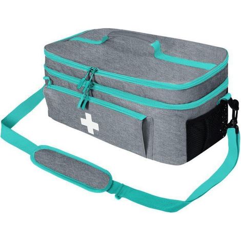 Erste Hilfe Tasche leer Grau mit Schultergurt und vielen Fächern