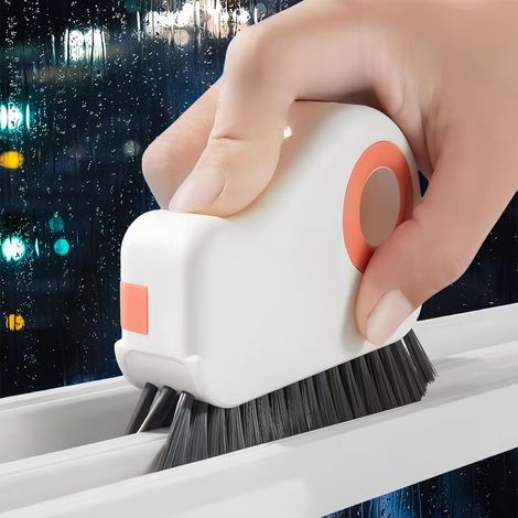 Brosse de nettoyage 2 en 1 pour rail de fenêtre, brosse amovible pour rainures de porte et fenêtre, grattoir d'angle en verre, convient pour les fenêtres dans les salons, chambres, espaces extérieurs (1/4)