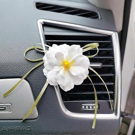 Désodorisant pour voiture, pince à ventilation en forme de fleur blanche marguerite minérale, accessoire mignon pour voiture, diffuseur de parfum, décoration intérieure automobile pour femmes et fille (1/5)