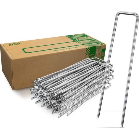 Lot de 50 Piquets en U Galvanisés 4x10cm Épaisseur 2.5mm, Fixation pour Toile Anti-Mauvaises Herbes et Jardin (1/5)