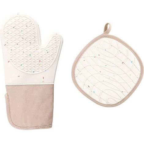 Gants anti-chaleur, 1 Paire Gants de Four, avec 1 Maniques, Gants de Cuisine Silicone Résistant à Chaleur et Antidérapant (1/4)